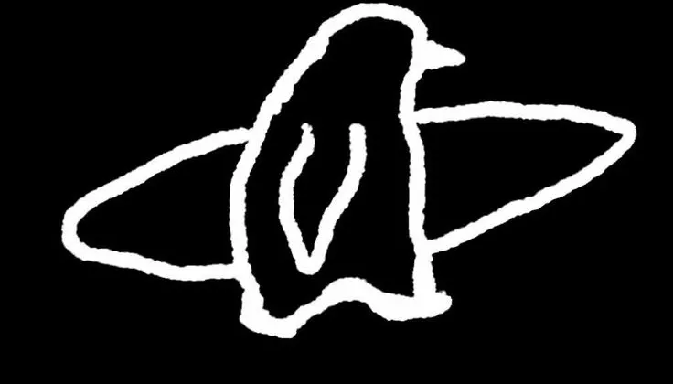 Penguin with surfboard